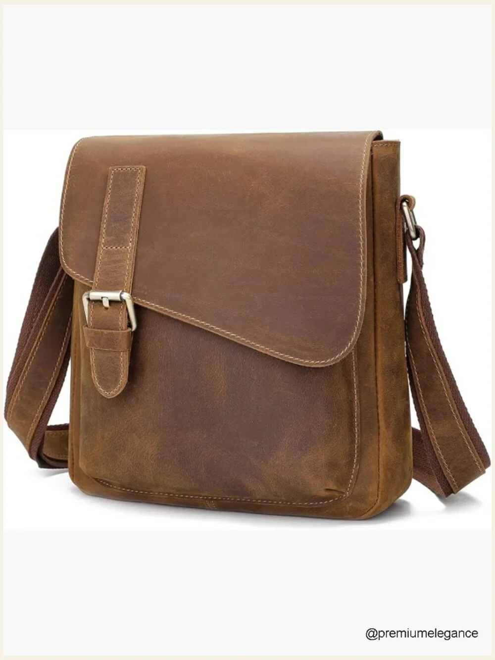 Genuine Leather Messenger Bag Crossbody Fits Tablet